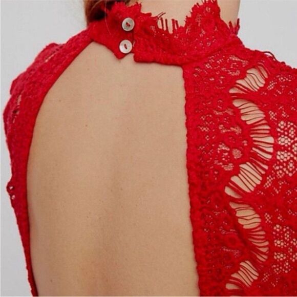 Free People Daydream Red Lace Dress NEW Large Open Back - Picture 6 of 10